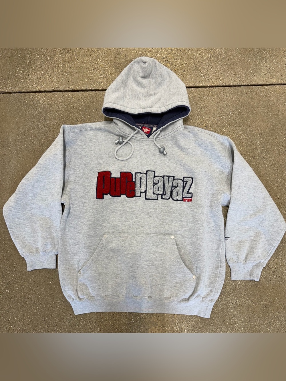 Pure Playaz The Original Hoodie Pullover Gray Y2K Spell Out Mens Medium
